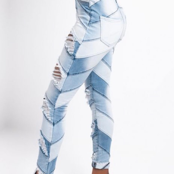 High waisted skinny patched jeans - Picture 4 of 5